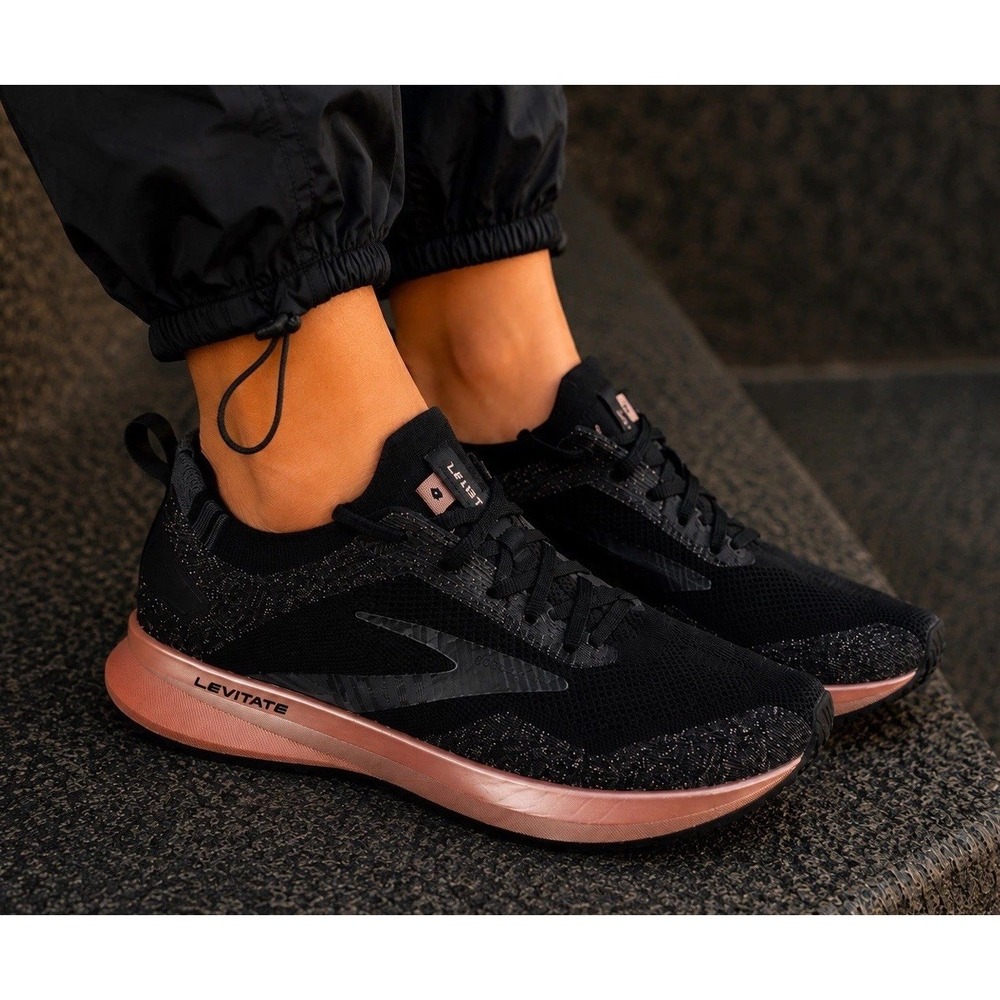 Brooks Levitate 4 Womens Black Knit Rose Gold Athletic Shoes 9M Lace Up Running